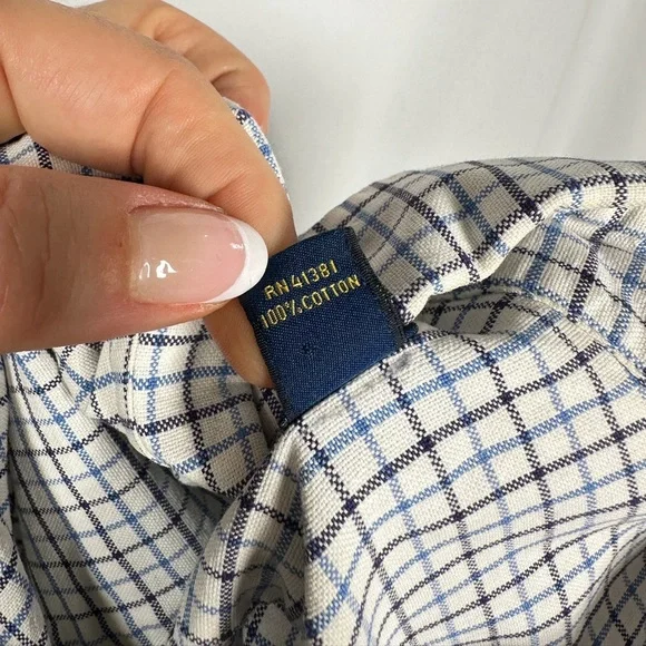 Ralph Lauren Classic Fit Cotton Check Shirt XL Navy White Logo - Picture 12 of 13